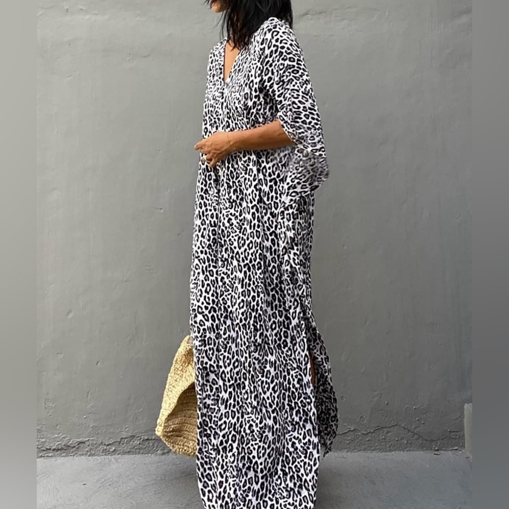 Woman’s LEOPARD PRINT  Kaftan Dress For Women 
Swimsuit Coverup *NEW* - Picture 5 of 7